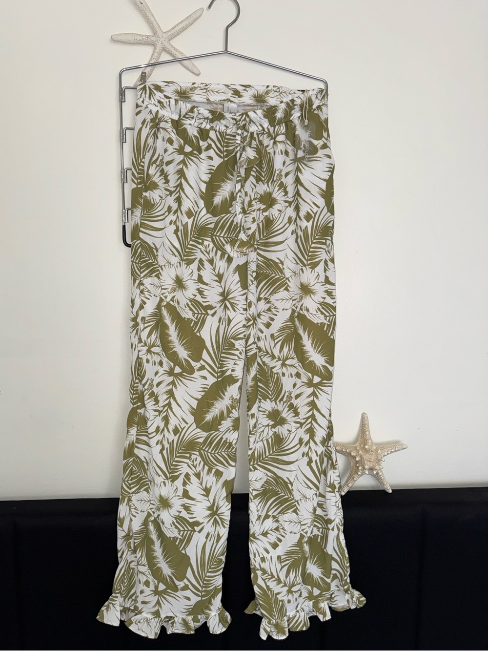WATERCOLORS by Kenny Flowers Olive & White Tropical Wide-Leg Pants